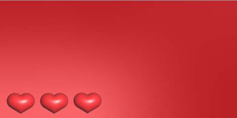 3d rendering hearts on red widescreen background for Valentines day