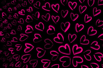 Fototapeta na wymiar seamless pattern with hearts background black pink neon banner valentine love fuchsia magenta 