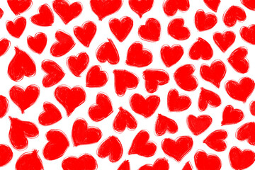 valentine red pink rose uneven random placement banner post scribbles template white kids cute doodles drawn crayon seamless pattern with hearts