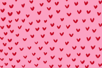 valentine red pink rose uneven random placement banner small scribbles template white kids cute doodles drawn crayon seamless pattern with hearts