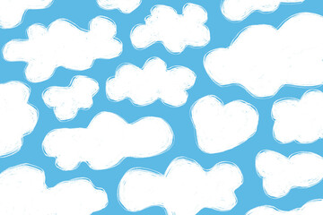 Fototapeta na wymiar clouds in the sky drawing background backdrop wallpaper painting brush strokes blue white kids children illustration simple minimalistic heart-shaped