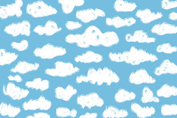 clouds in the sky drawing background backdrop wallpaper painting brush strokes blue white kids children illustration simple minimalistic pattern