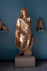 Statue of Roman Emperor Tiberius Julius Caesar Augustus, at the Archaeological museum of Eleusis,...