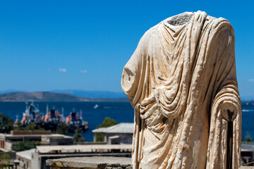 Roman era statue at the archaeological site of Elefsis, Greece, the 2023 European Capital of...