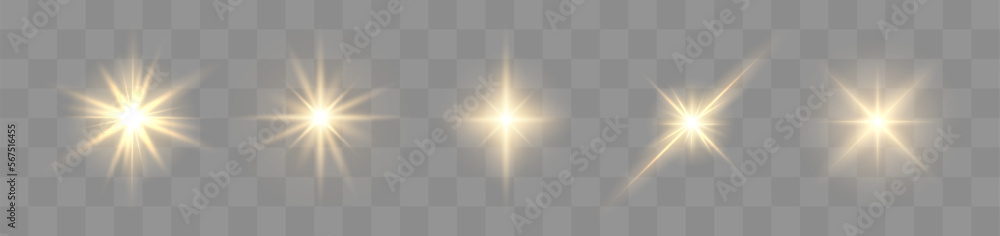 Wall mural set of shine glowing stars. vector golden sparks isolated.
