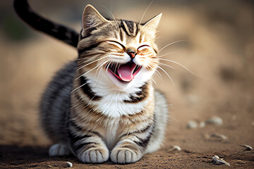 Fototapeta Happy Smiling Cat. generative AI obraz