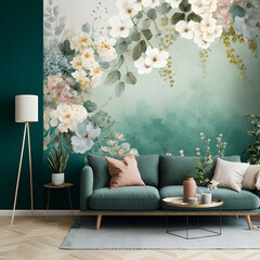 watercolor living room, fantasy living room, luxury living room, living room drawing, cozy simple living room interior background, generative ai