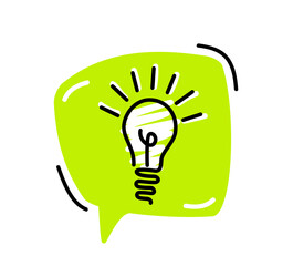 Bright green speech bubbles with icons light bulb. Concept ideas or insight.
