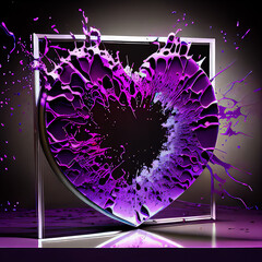 Purple heart paint explosion, explosion, paint splatter, drops, graphic, valentines day, love, digital art, ai art, wall art, 