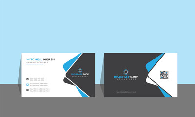 Blue and Black business card flat design template vector-Creative and clean corporate business card template.