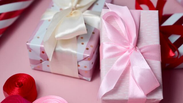 Gift box with satin bows, birthday, Mother's Day or Valentine's Day background