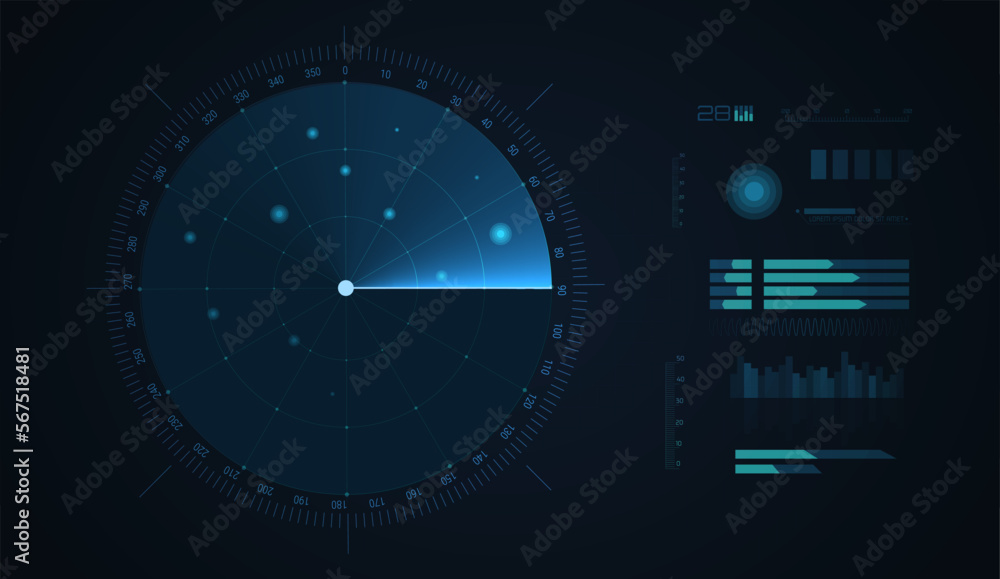 Poster radar screen background. vector sonar illustration. military scan system.