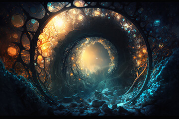 Concept of the cave of creation a metaphysical place where all interaction of souls on the planet are stored	
Generative AI, this image is not based on any original image, character or person.