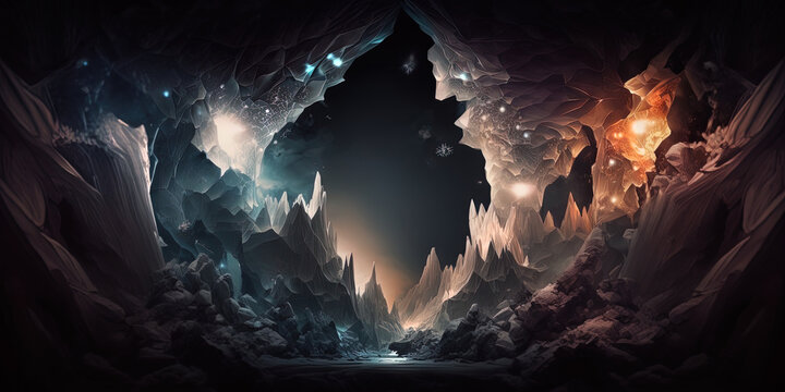 Concept of the cave of creation a metaphysical place where all interaction of souls on the planet are stored	
Generative AI, this image is not based on any original image, character or person.