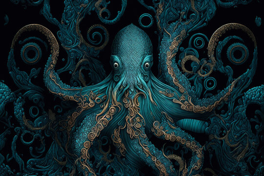 Octopus pattern. Otherworldly And fashion. Octopus textures. Generative AI