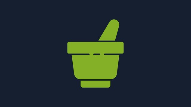 Yellow Mortar and pestle icon isolated on blue background. 4K Video motion graphic animation