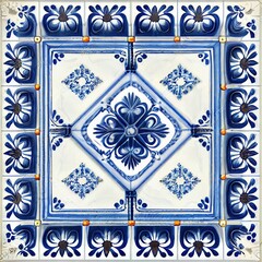 Handpainted blue azulejo ceramic tiles, Generative AI, Pattern, Texture