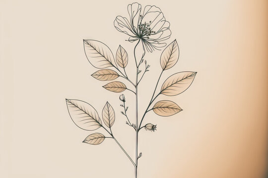illustration image of a minimalistic flower graphic sketch, a contemporary little tattoo, and floral and botanical elements. Generative AI