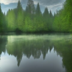 Obraz premium Bridge reflection in river mirror water - generative ai