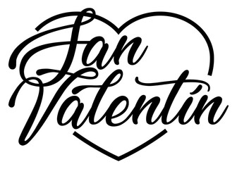 Letras de la palabra San Valentín con corazón lineal. Texto manuscrito San Valentín en español para su uso en invitaciones y tarjetas