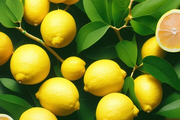 Bunch of Lemon fruit isolated on white background, Sweet Lemon fruit fruit on a branch over white With work path - generative ai