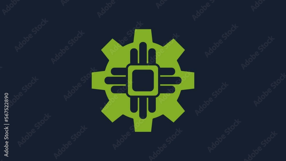 Poster yellow processor icon isolated on blue background. cpu, central processing unit, microchip, microcir