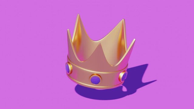 Golden crown with lilac shiny gems. Abstract animation