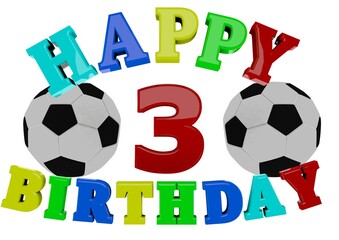 3D Rendering Happy Birthday with Football and a number