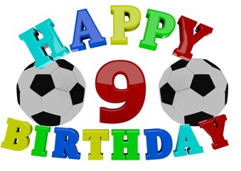 3D Rendering Happy Birthday with Football and a number