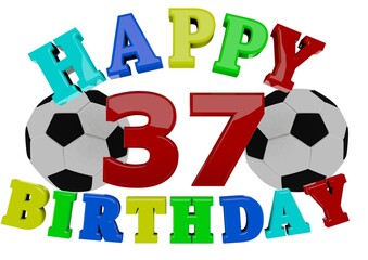 3D Rendering Happy Birthday with Football and a number