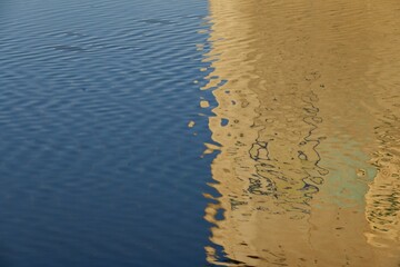 An image of reflections on the surface of the water. Background material of natural beauty.