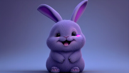 3D Purple Cute Bunny happy face realism full body