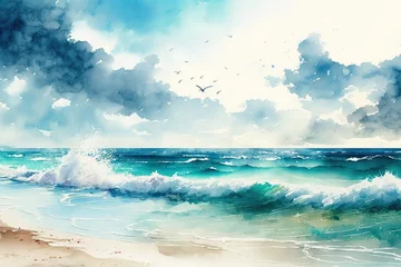 Poster Illustration of a sea in watercolor. Generative AI © 2rogan