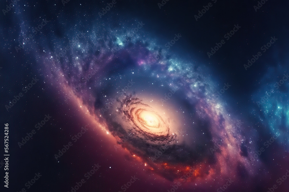 Canvas Prints illustration of a space cosmic background of a colorful supernova nebula and stars, glowing mysterio