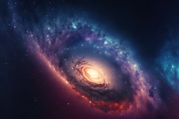 Fototapeta na wymiar Illustration of a space cosmic background of a colorful supernova nebula and stars, glowing mysterious universe, Generative AI