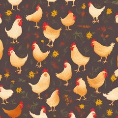 Chickens flat vector illustration - generative ai