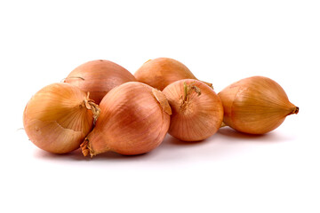 Fresh onion bulbs, isolated on white background. High resolution image.