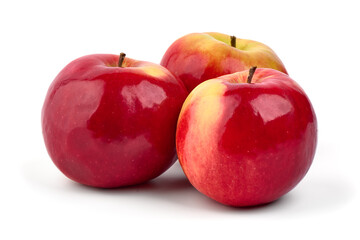 Shiny red apples, isolated on white background.