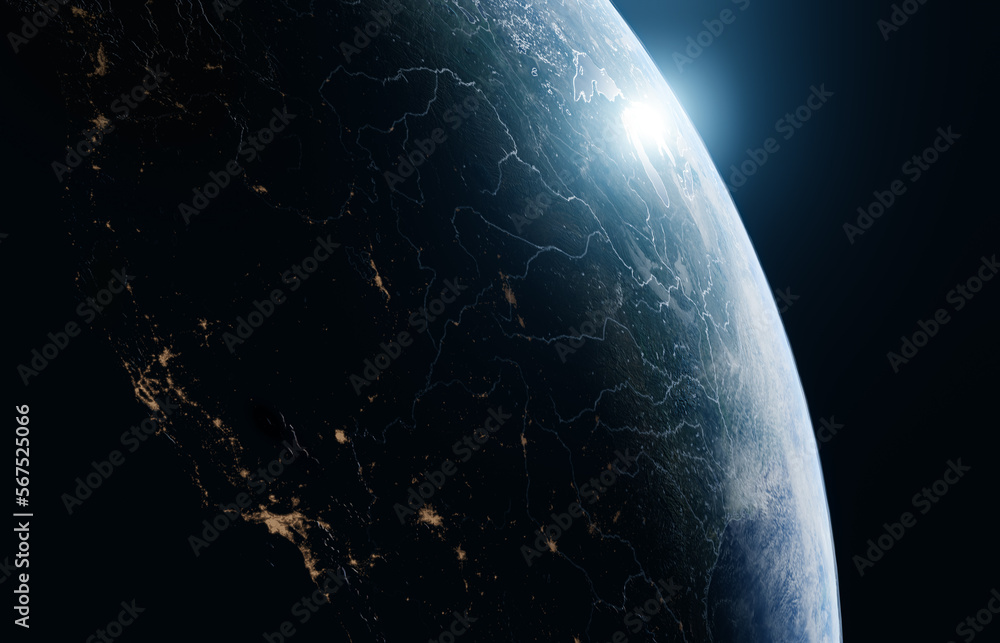 Wall mural 3d render of earth from orbit or outer space 