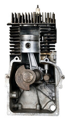 Cross -section of a small single -hexled internal combustion engine. Four -stroke power generator...
