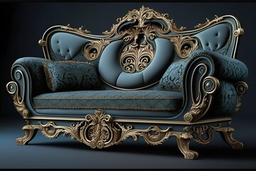luxury antique sofa, interior, blue and gold colour