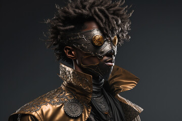 Steampunk Portrait of a Handsome African Man - Generative AI