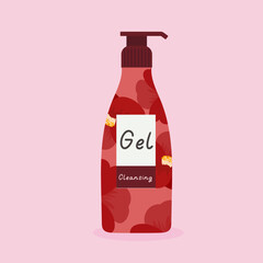 Gel Cleanser in a Flowers Pattern  and Background Pink Bottle 