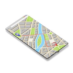 City map with market route by two pins on a smartphone - 3D illustration