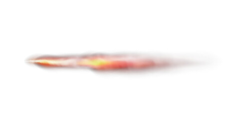 Transparent realistic fire smoke car or rocket. Isolated. White red missile or bullet trail. Space rocket launch trail. Jet aircraft track. Fire burst, explosion. Png - obrazy, fototapety, plakaty