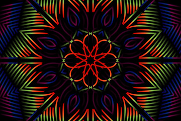Beautiful colourful gradient flowers line art of traditional abstract symbol batik dayak ornament design template elements