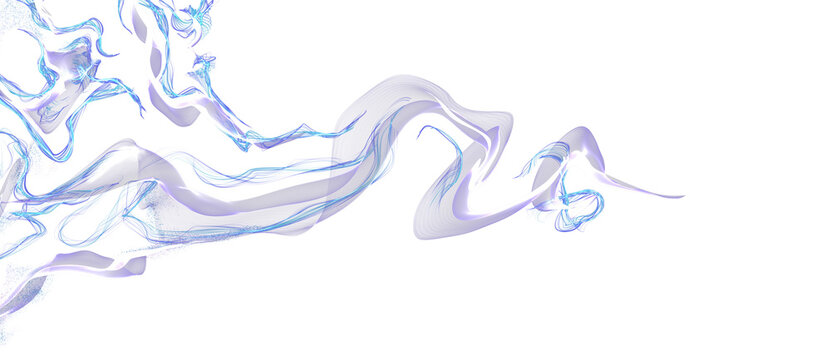 Digital art technology smoke streaks in black background. Abstract blue and violet dynamic lines transparent dark composition. Neon glowing hi-tech futuristic image. png