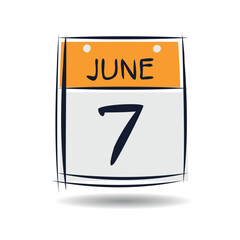 Creative calendar page with single day (7 June), Vector illustration.