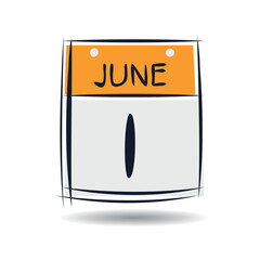 Creative calendar page with single day (1 June), Vector illustration.
