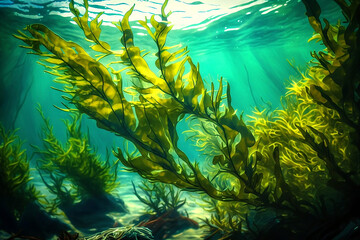 seaweed in shallow ocean water - obrazy, fototapety, plakaty